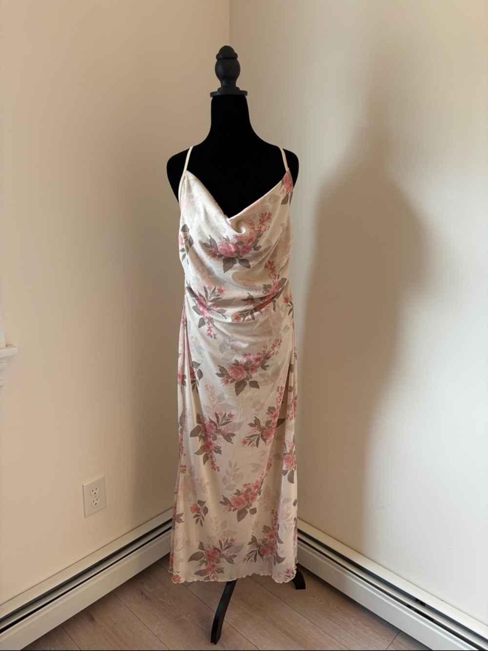 Floral Cowl Neck Slip Dress in Soft Pink
